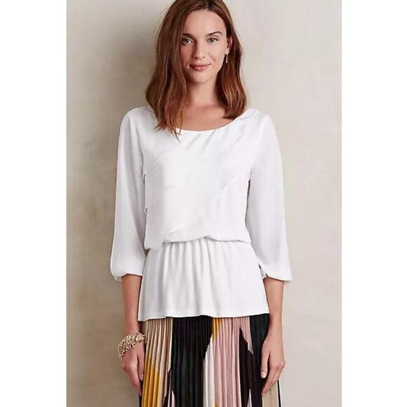 Anthropologie Deletta Alee Ruffled Blouse Ivory Size XS. NEW - Picture 1 of 11